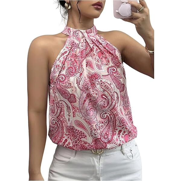Paisley Print Camisole Women's Boho Halter Top - Paisley Print Cut